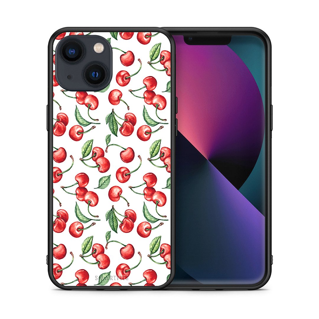 Θήκη iPhone 13 Mini Cherry Summer από τη Smartfits με σχέδιο στο πίσω μέρος και μαύρο περίβλημα | iPhone 13 Mini Cherry Summer case with colorful back and black bezels