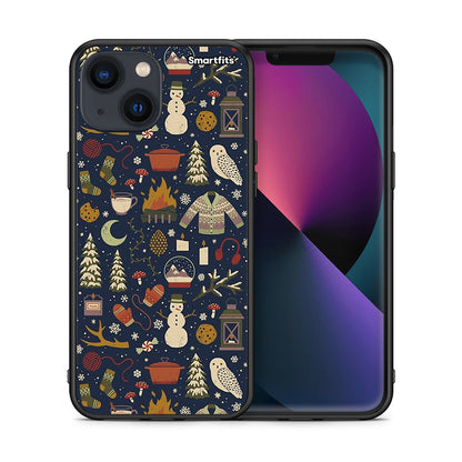 Θήκη iPhone 13 Mini Christmas Elements από τη Smartfits με σχέδιο στο πίσω μέρος και μαύρο περίβλημα | iPhone 13 Mini Christmas Elements case with colorful back and black bezels
