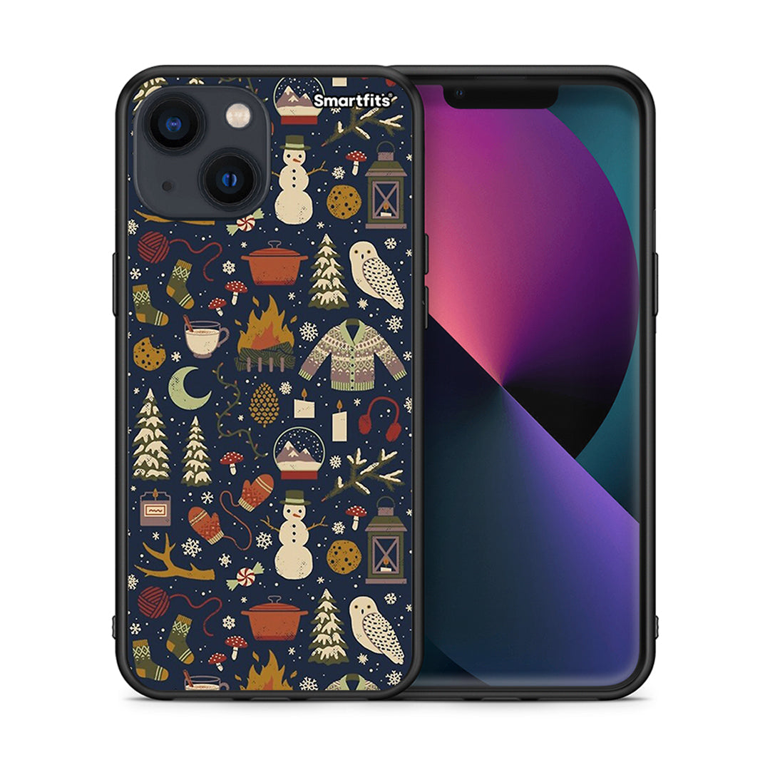 Θήκη iPhone 13 Mini Christmas Elements από τη Smartfits με σχέδιο στο πίσω μέρος και μαύρο περίβλημα | iPhone 13 Mini Christmas Elements case with colorful back and black bezels