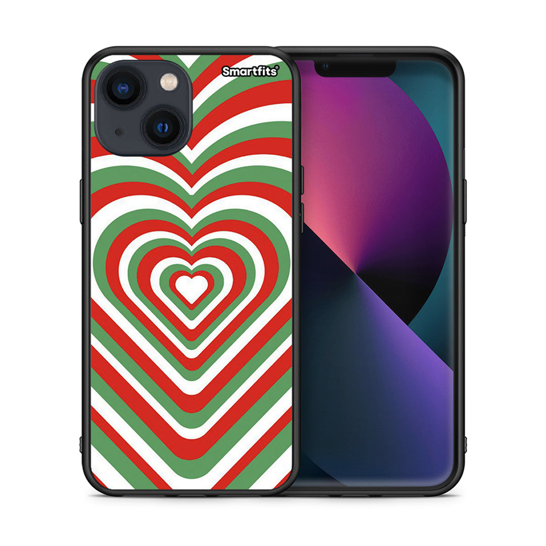 Θήκη iPhone 13 Christmas Hearts από τη Smartfits με σχέδιο στο πίσω μέρος και μαύρο περίβλημα | iPhone 13 Christmas Hearts case with colorful back and black bezels