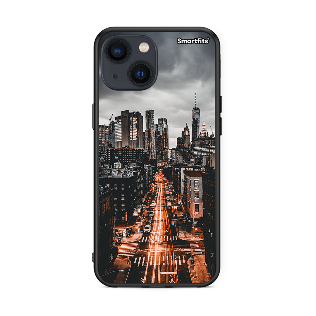 iPhone 13 City Lights θήκη από τη Smartfits με σχέδιο στο πίσω μέρος και μαύρο περίβλημα | Smartphone case with colorful back and black bezels by Smartfits