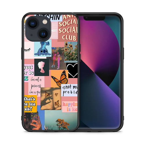 Θήκη Αγίου Βαλεντίνου iPhone 13 Collage Bitchin από τη Smartfits με σχέδιο στο πίσω μέρος και μαύρο περίβλημα | iPhone 13 Collage Bitchin case with colorful back and black bezels