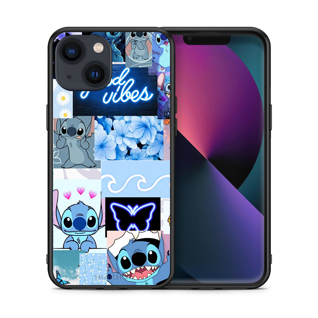 Θήκη Αγίου Βαλεντίνου iPhone 13 Mini Collage Good Vibes από τη Smartfits με σχέδιο στο πίσω μέρος και μαύρο περίβλημα | iPhone 13 Mini Collage Good Vibes case with colorful back and black bezels