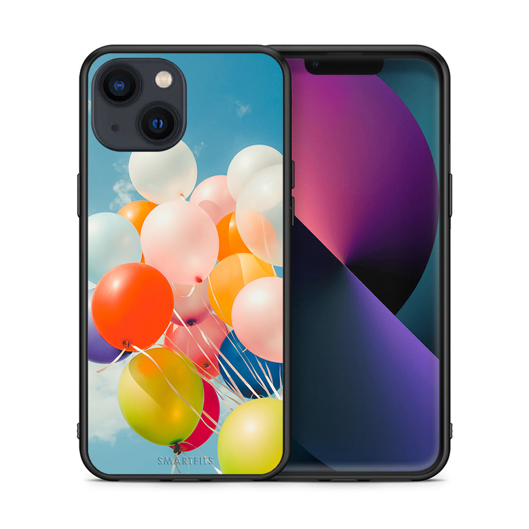 Θήκη iPhone 13 Colorful Balloons από τη Smartfits με σχέδιο στο πίσω μέρος και μαύρο περίβλημα | iPhone 13 Colorful Balloons case with colorful back and black bezels