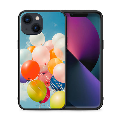 Θήκη iPhone 13 Colorful Balloons από τη Smartfits με σχέδιο στο πίσω μέρος και μαύρο περίβλημα | iPhone 13 Colorful Balloons case with colorful back and black bezels
