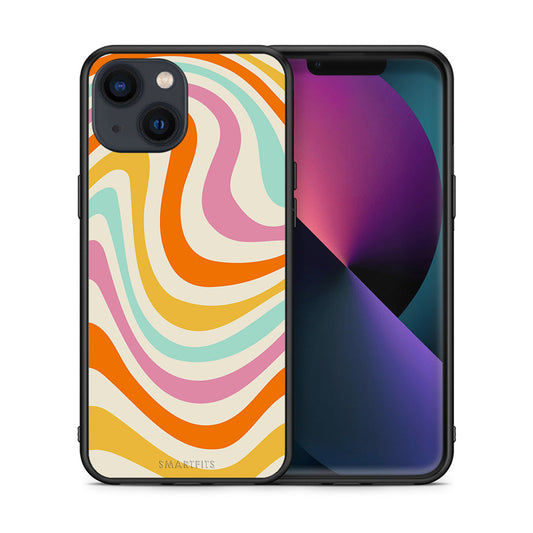Θήκη iPhone 13 Colourful Waves από τη Smartfits με σχέδιο στο πίσω μέρος και μαύρο περίβλημα | iPhone 13 Colourful Waves case with colorful back and black bezels
