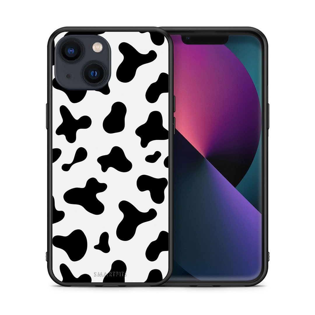Θήκη iPhone 13 Mini Cow Print από τη Smartfits με σχέδιο στο πίσω μέρος και μαύρο περίβλημα | iPhone 13 Mini Cow Print case with colorful back and black bezels