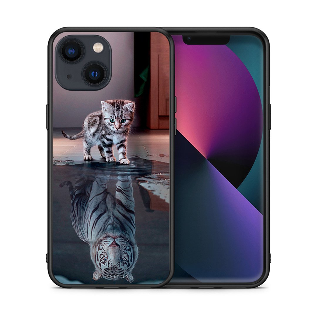 Θήκη iPhone 13 Tiger Cute από τη Smartfits με σχέδιο στο πίσω μέρος και μαύρο περίβλημα | iPhone 13 Tiger Cute case with colorful back and black bezels