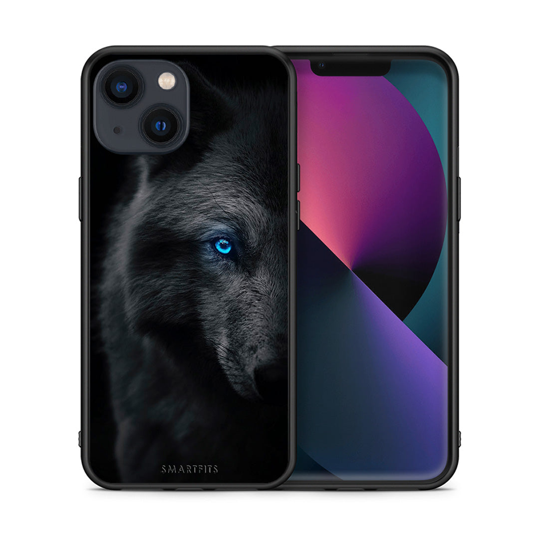 Θήκη iPhone 13 Mini Dark Wolf από τη Smartfits με σχέδιο στο πίσω μέρος και μαύρο περίβλημα | iPhone 13 Mini Dark Wolf case with colorful back and black bezels
