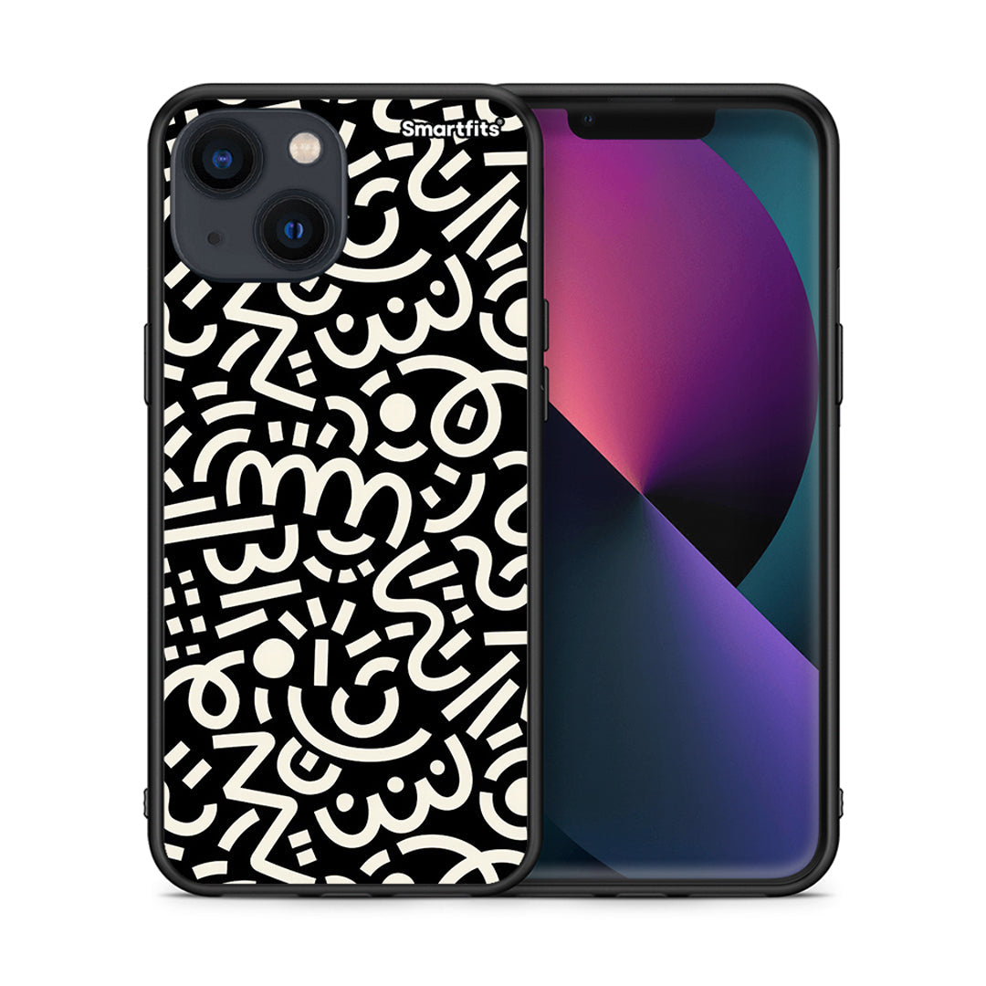 Θήκη iPhone 13 Doodle Art από τη Smartfits με σχέδιο στο πίσω μέρος και μαύρο περίβλημα | iPhone 13 Doodle Art case with colorful back and black bezels