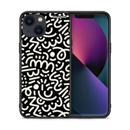 Θήκη iPhone 13 Doodle Art από τη Smartfits με σχέδιο στο πίσω μέρος και μαύρο περίβλημα | iPhone 13 Doodle Art case with colorful back and black bezels