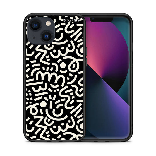 Θήκη iPhone 13 Doodle Art από τη Smartfits με σχέδιο στο πίσω μέρος και μαύρο περίβλημα | iPhone 13 Doodle Art case with colorful back and black bezels