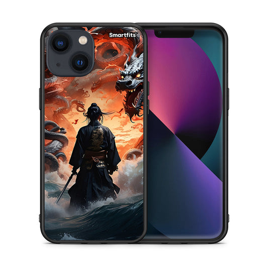Θήκη iPhone 13 Dragons Fight από τη Smartfits με σχέδιο στο πίσω μέρος και μαύρο περίβλημα | iPhone 13 Dragons Fight case with colorful back and black bezels
