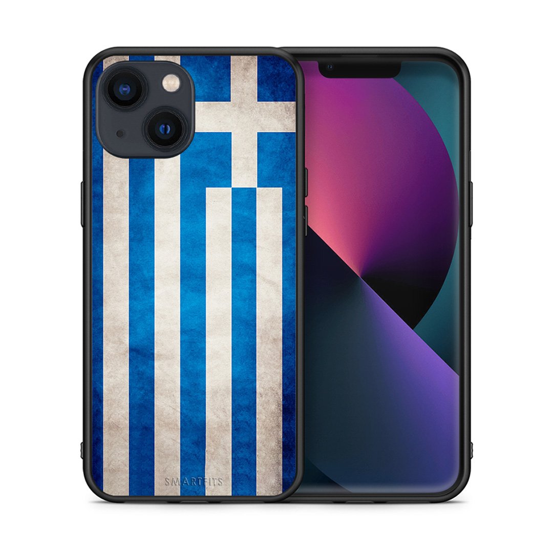 Θήκη iPhone 13 Mini Greek Flag από τη Smartfits με σχέδιο στο πίσω μέρος και μαύρο περίβλημα | iPhone 13 Mini Greek Flag case with colorful back and black bezels