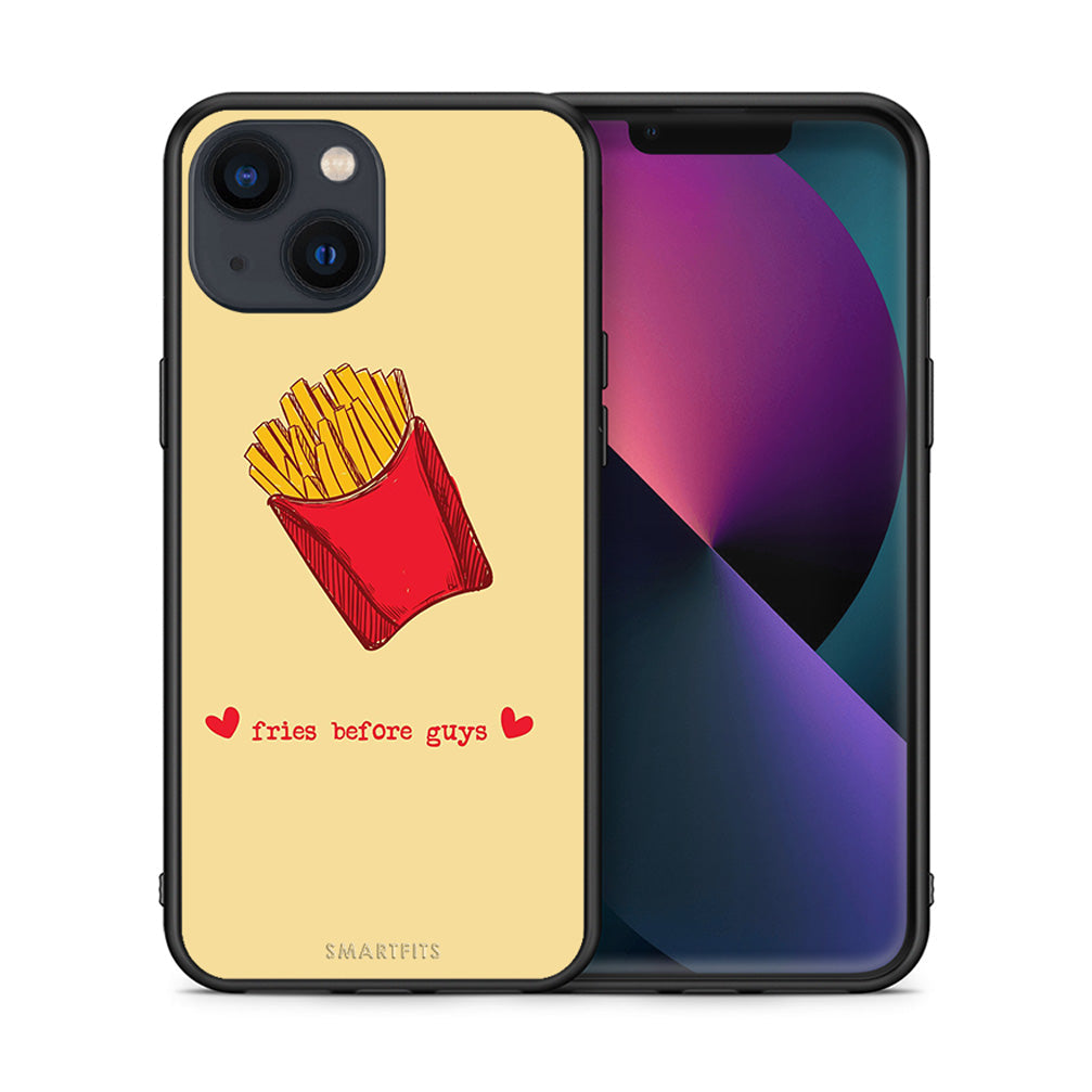 Θήκη Αγίου Βαλεντίνου iPhone 13 Fries Before Guys από τη Smartfits με σχέδιο στο πίσω μέρος και μαύρο περίβλημα | iPhone 13 Fries Before Guys case with colorful back and black bezels