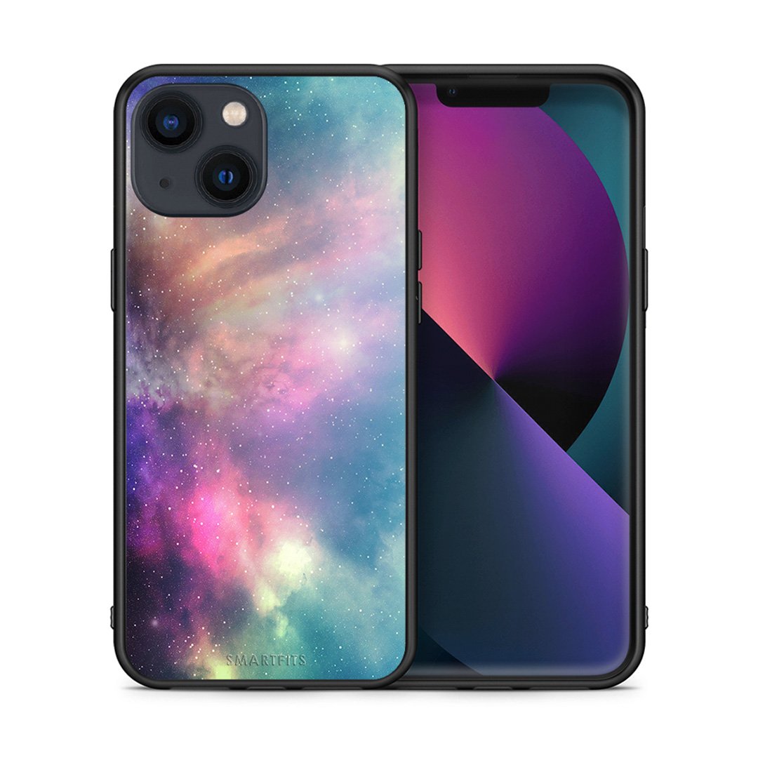 Θήκη iPhone 13 Mini Rainbow Galaxy από τη Smartfits με σχέδιο στο πίσω μέρος και μαύρο περίβλημα | iPhone 13 Mini Rainbow Galaxy case with colorful back and black bezels