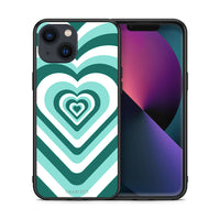 Thumbnail for Θήκη iPhone 13 Mini Green Hearts από τη Smartfits με σχέδιο στο πίσω μέρος και μαύρο περίβλημα | iPhone 13 Mini Green Hearts case with colorful back and black bezels