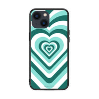 Thumbnail for iPhone 13 Mini Green Hearts θήκη από τη Smartfits με σχέδιο στο πίσω μέρος και μαύρο περίβλημα | Smartphone case with colorful back and black bezels by Smartfits