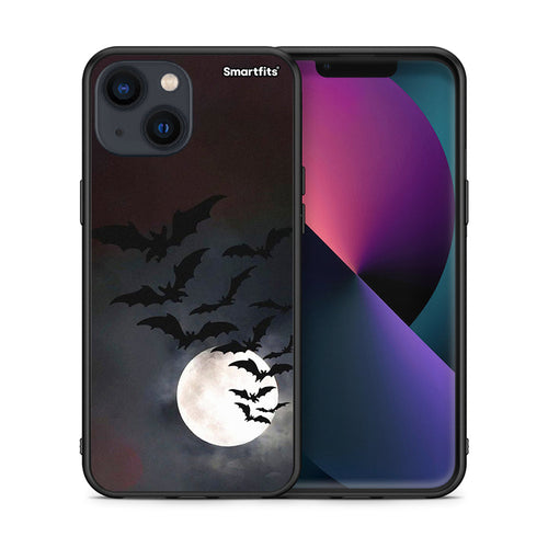 Θήκη iPhone 13 Mini Halloween Bat Night από τη Smartfits με σχέδιο στο πίσω μέρος και μαύρο περίβλημα | iPhone 13 Mini Halloween Bat Night case with colorful back and black bezels
