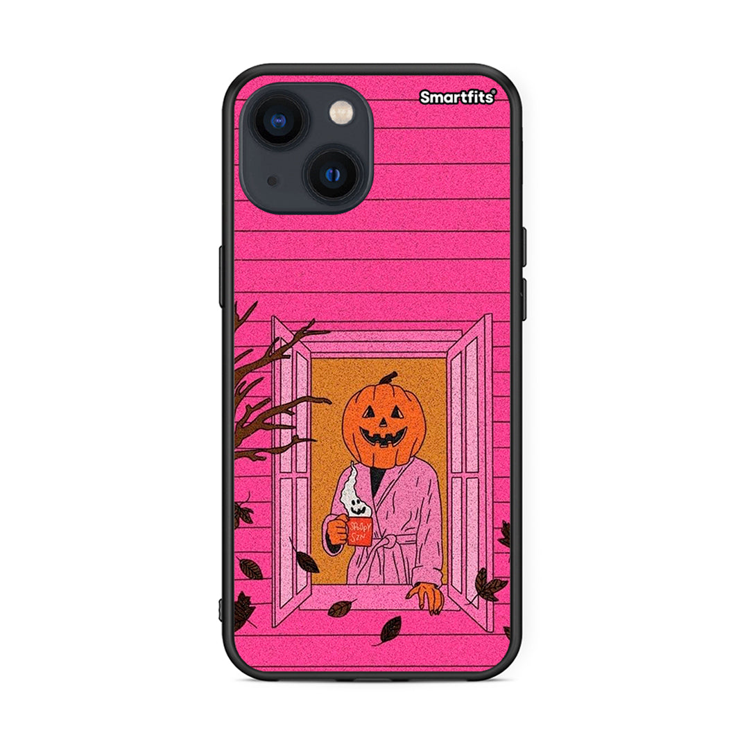 iPhone 13 Mini Halloween Pumpkin Lady Θήκη από τη Smartfits με σχέδιο στο πίσω μέρος και μαύρο περίβλημα | Smartphone case with colorful back and black bezels by Smartfits