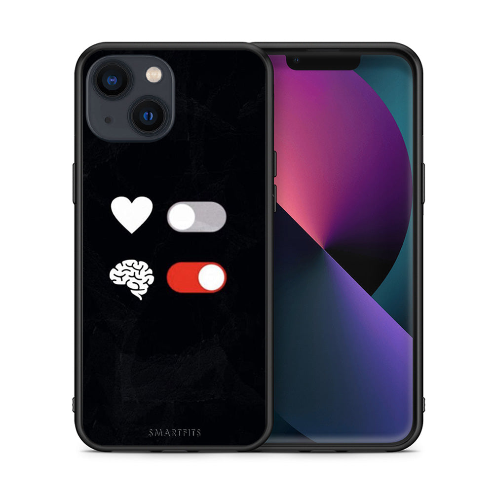 Θήκη Αγίου Βαλεντίνου iPhone 13 Mini Heart Vs Brain από τη Smartfits με σχέδιο στο πίσω μέρος και μαύρο περίβλημα | iPhone 13 Mini Heart Vs Brain case with colorful back and black bezels