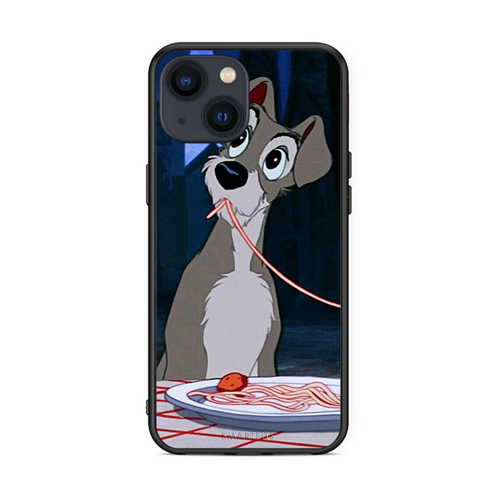 iPhone 13 Mini Lady And Tramp 1 Θήκη Αγίου Βαλεντίνου από τη Smartfits με σχέδιο στο πίσω μέρος και μαύρο περίβλημα | Smartphone case with colorful back and black bezels by Smartfits