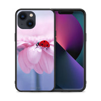 Thumbnail for Θήκη iPhone 13 Ladybug Flower από τη Smartfits με σχέδιο στο πίσω μέρος και μαύρο περίβλημα | iPhone 13 Ladybug Flower case with colorful back and black bezels