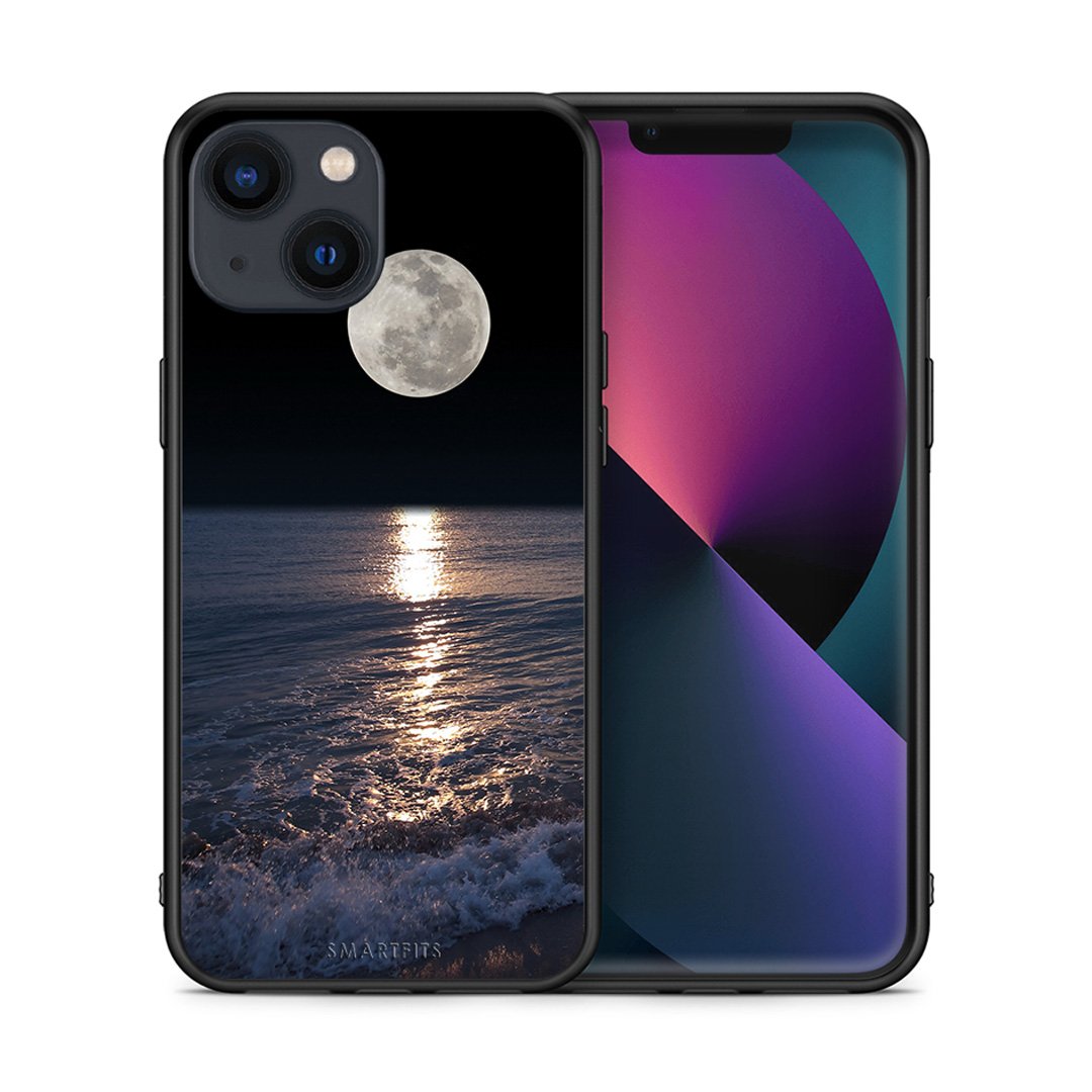 Θήκη iPhone 13 Mini Moon Landscape από τη Smartfits με σχέδιο στο πίσω μέρος και μαύρο περίβλημα | iPhone 13 Mini Moon Landscape case with colorful back and black bezels