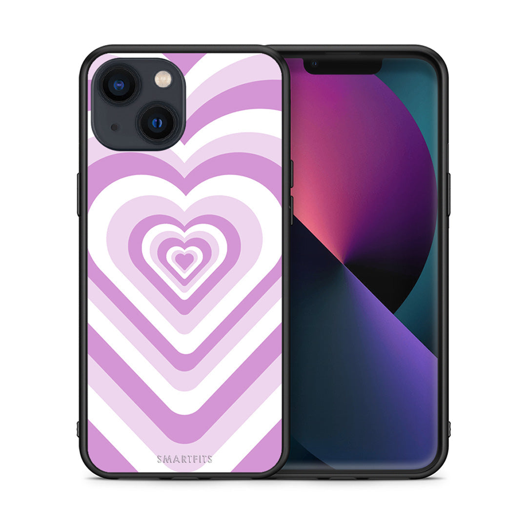 Θήκη iPhone 13 Lilac Hearts από τη Smartfits με σχέδιο στο πίσω μέρος και μαύρο περίβλημα | iPhone 13 Lilac Hearts case with colorful back and black bezels