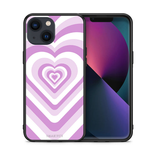 Θήκη iPhone 13 Lilac Hearts από τη Smartfits με σχέδιο στο πίσω μέρος και μαύρο περίβλημα | iPhone 13 Lilac Hearts case with colorful back and black bezels