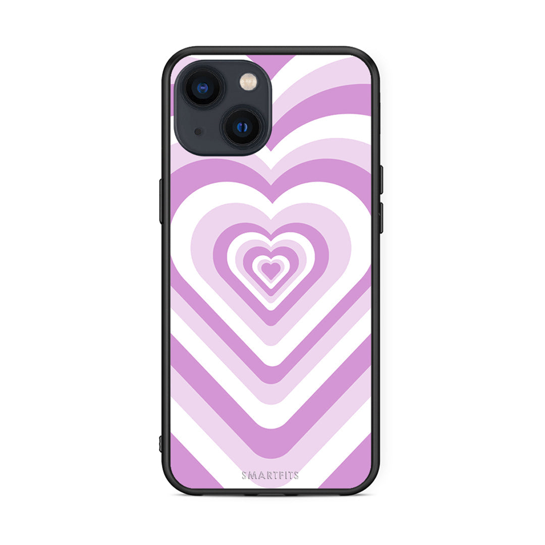 iPhone 13 Mini Lilac Hearts θήκη από τη Smartfits με σχέδιο στο πίσω μέρος και μαύρο περίβλημα | Smartphone case with colorful back and black bezels by Smartfits