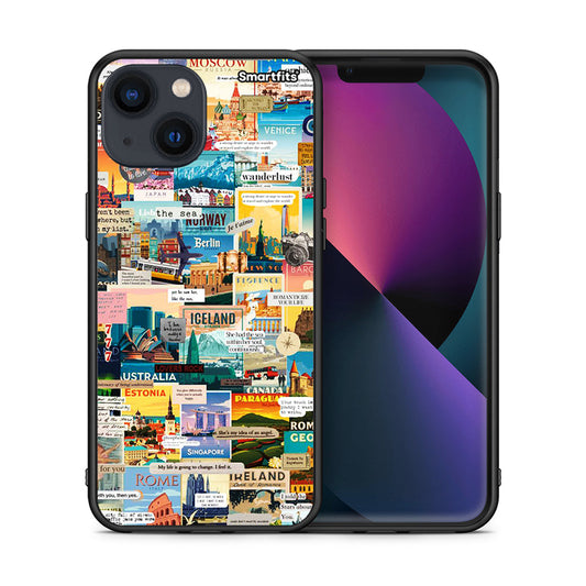 Θήκη iPhone 13 Live To Travel από τη Smartfits με σχέδιο στο πίσω μέρος και μαύρο περίβλημα | iPhone 13 Live To Travel case with colorful back and black bezels