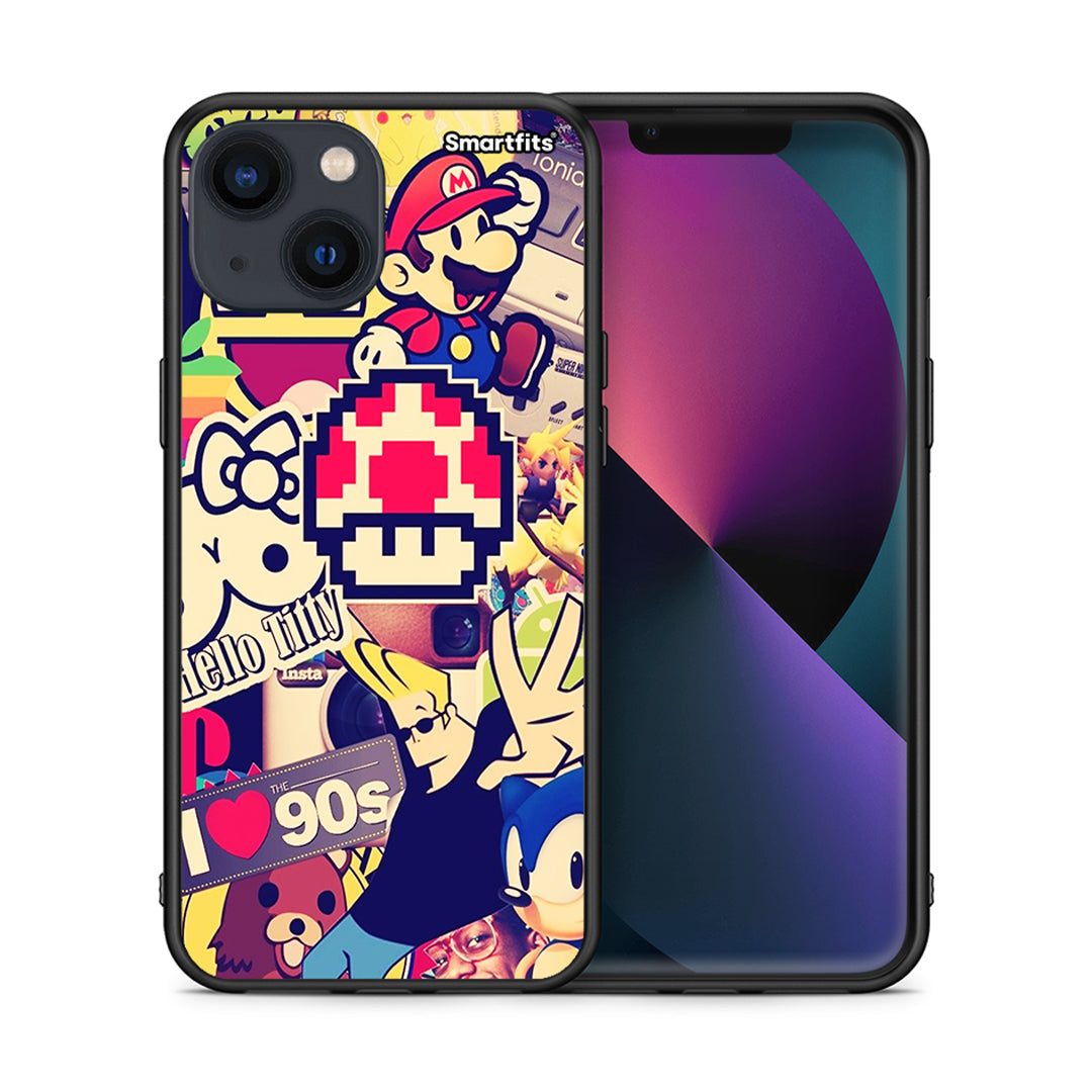 Θήκη iPhone 13 Mini Love The 90s από τη Smartfits με σχέδιο στο πίσω μέρος και μαύρο περίβλημα | iPhone 13 Mini Love The 90s case with colorful back and black bezels