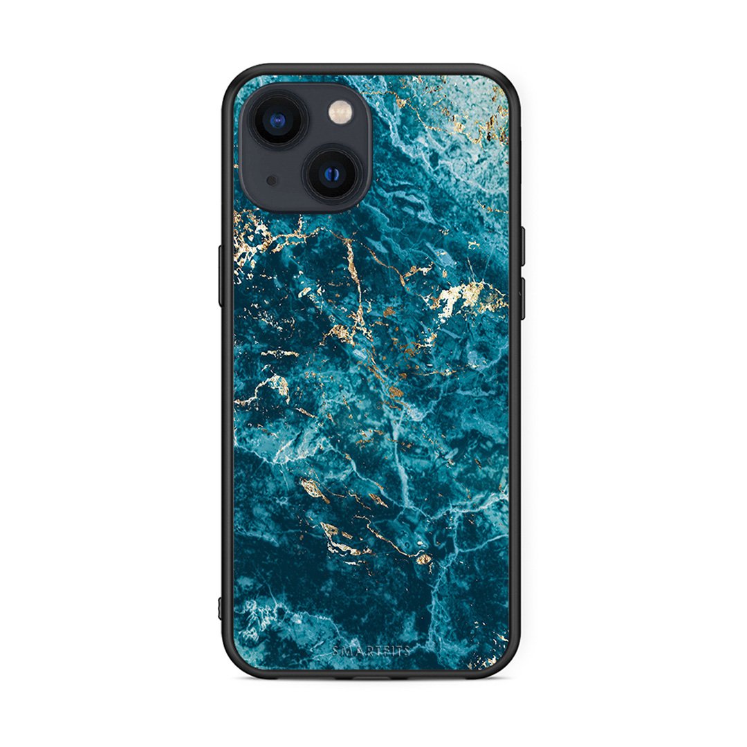 iPhone 13 Marble Blue θήκη από τη Smartfits με σχέδιο στο πίσω μέρος και μαύρο περίβλημα | Smartphone case with colorful back and black bezels by Smartfits