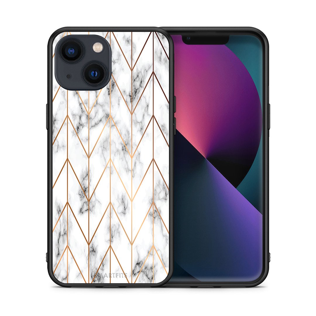 Θήκη iPhone 13 Gold Geometric Marble από τη Smartfits με σχέδιο στο πίσω μέρος και μαύρο περίβλημα | iPhone 13 Gold Geometric Marble case with colorful back and black bezels