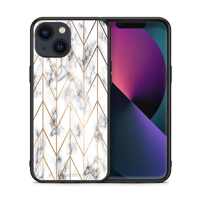 Θήκη iPhone 13 Gold Geometric Marble από τη Smartfits με σχέδιο στο πίσω μέρος και μαύρο περίβλημα | iPhone 13 Gold Geometric Marble case with colorful back and black bezels