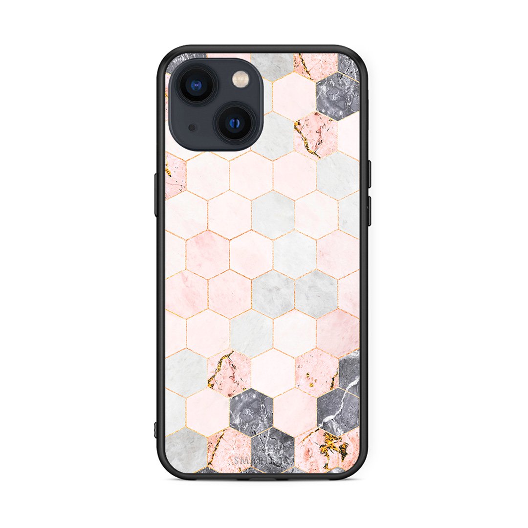 4 - iPhone 13 Mini Hexagon Pink Marble case, cover, bumper