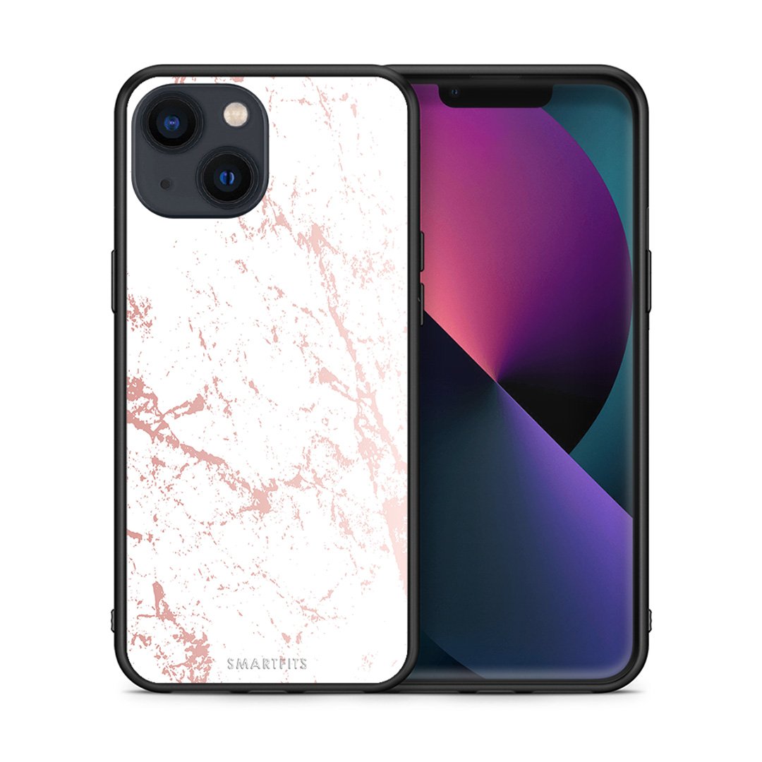 Θήκη iPhone 13 Pink Splash Marble από τη Smartfits με σχέδιο στο πίσω μέρος και μαύρο περίβλημα | iPhone 13 Pink Splash Marble case with colorful back and black bezels