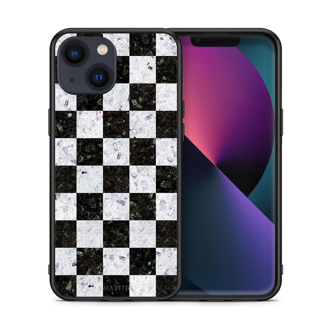Θήκη iPhone 13 Mini Square Geometric Marble από τη Smartfits με σχέδιο στο πίσω μέρος και μαύρο περίβλημα | iPhone 13 Mini Square Geometric Marble case with colorful back and black bezels