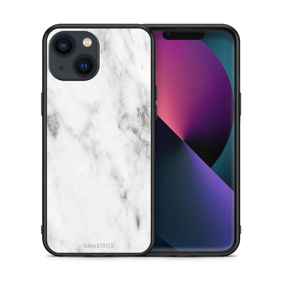 Θήκη iPhone 13 White Marble από τη Smartfits με σχέδιο στο πίσω μέρος και μαύρο περίβλημα | iPhone 13 White Marble case with colorful back and black bezels