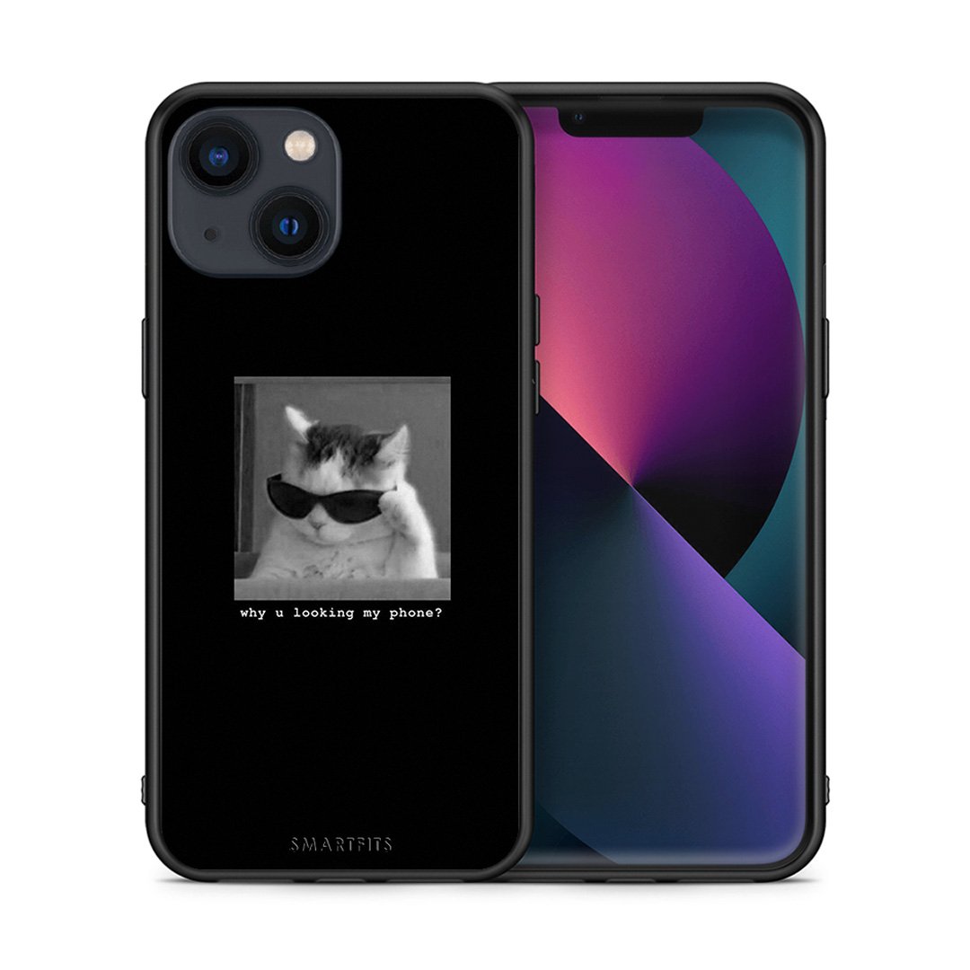 Θήκη iPhone 13 Meme Cat από τη Smartfits με σχέδιο στο πίσω μέρος και μαύρο περίβλημα | iPhone 13 Meme Cat case with colorful back and black bezels