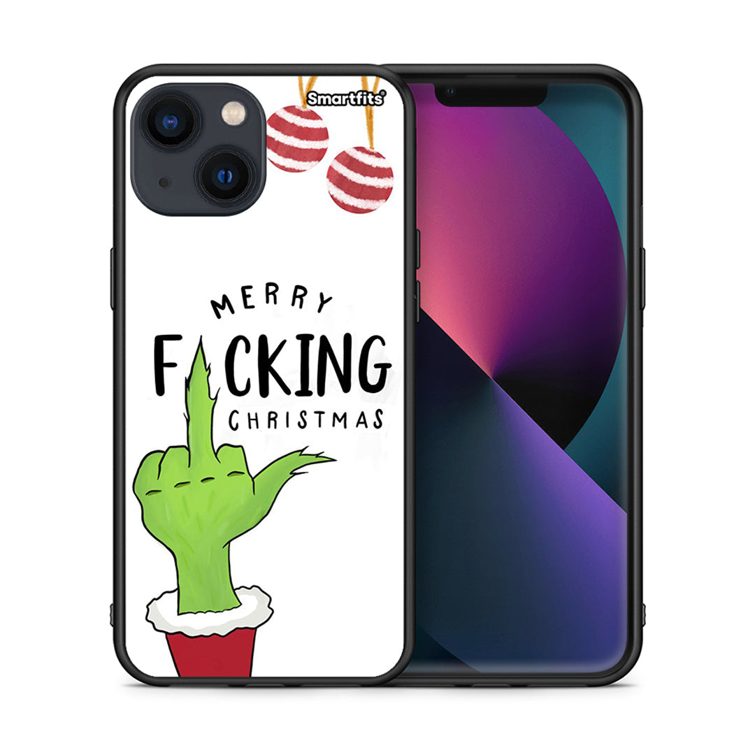Θήκη iPhone 13 Merry F Xmas από τη Smartfits με σχέδιο στο πίσω μέρος και μαύρο περίβλημα | iPhone 13 Merry F Xmas case with colorful back and black bezels