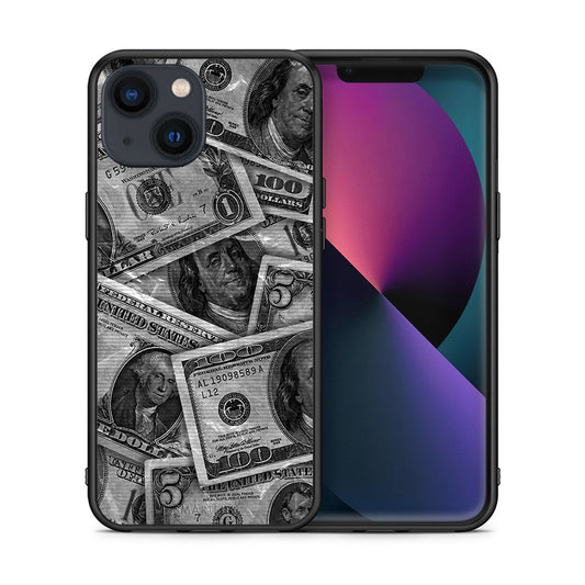 Θήκη iPhone 13 Mini Money Dollars από τη Smartfits με σχέδιο στο πίσω μέρος και μαύρο περίβλημα | iPhone 13 Mini Money Dollars case with colorful back and black bezels