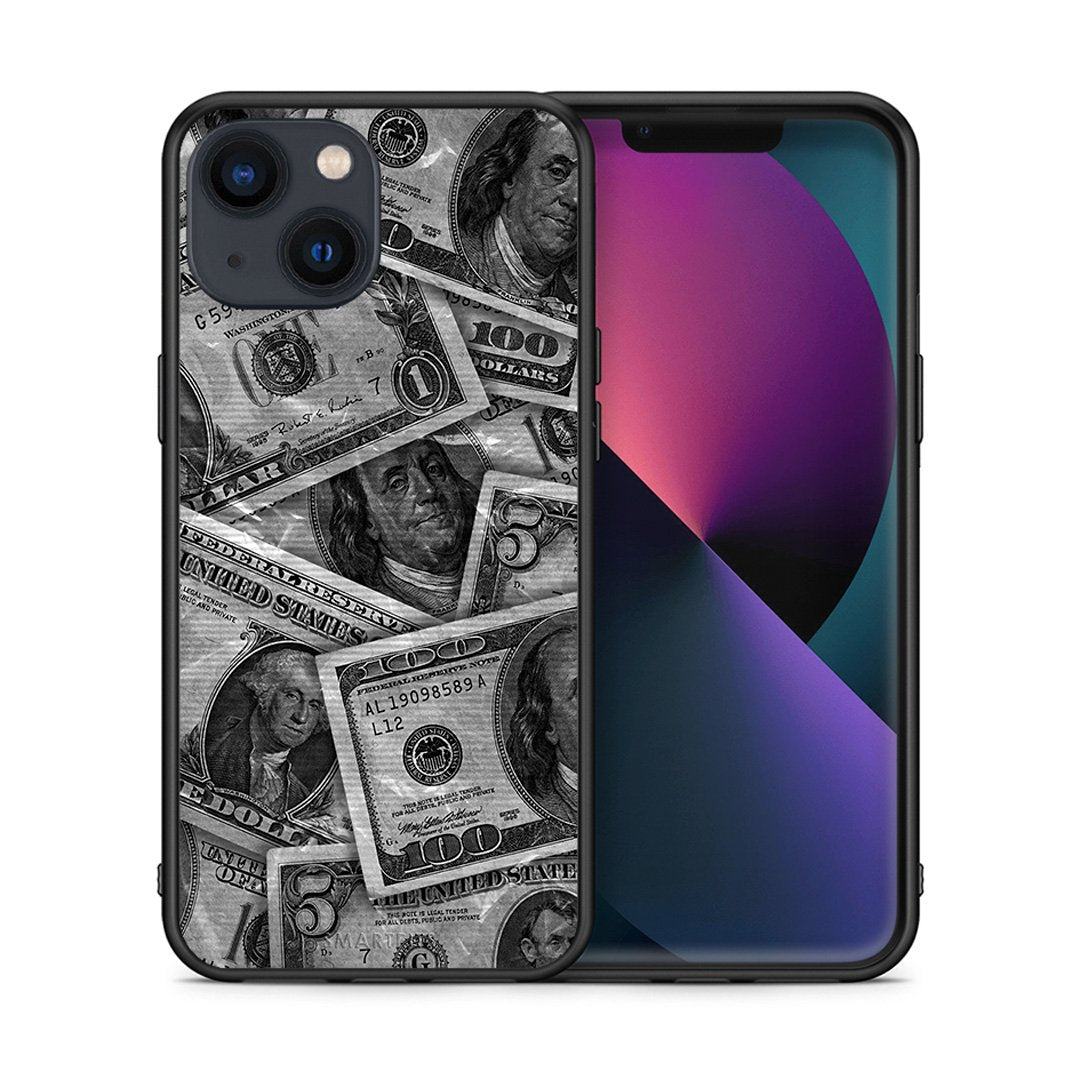 Θήκη iPhone 13 Money Dollars από τη Smartfits με σχέδιο στο πίσω μέρος και μαύρο περίβλημα | iPhone 13 Money Dollars case with colorful back and black bezels