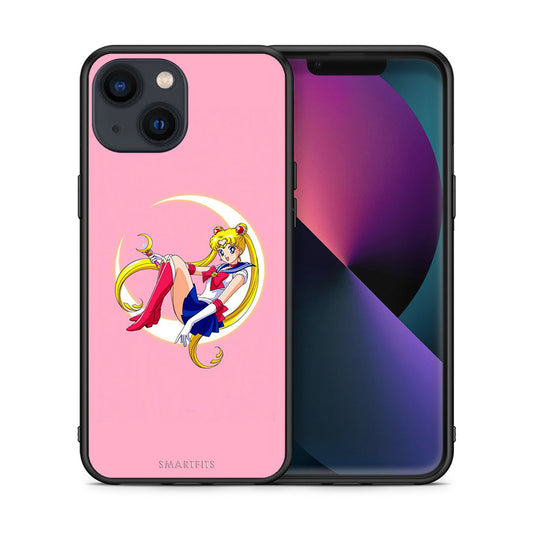 Θήκη iPhone 13 Moon Girl από τη Smartfits με σχέδιο στο πίσω μέρος και μαύρο περίβλημα | iPhone 13 Moon Girl case with colorful back and black bezels