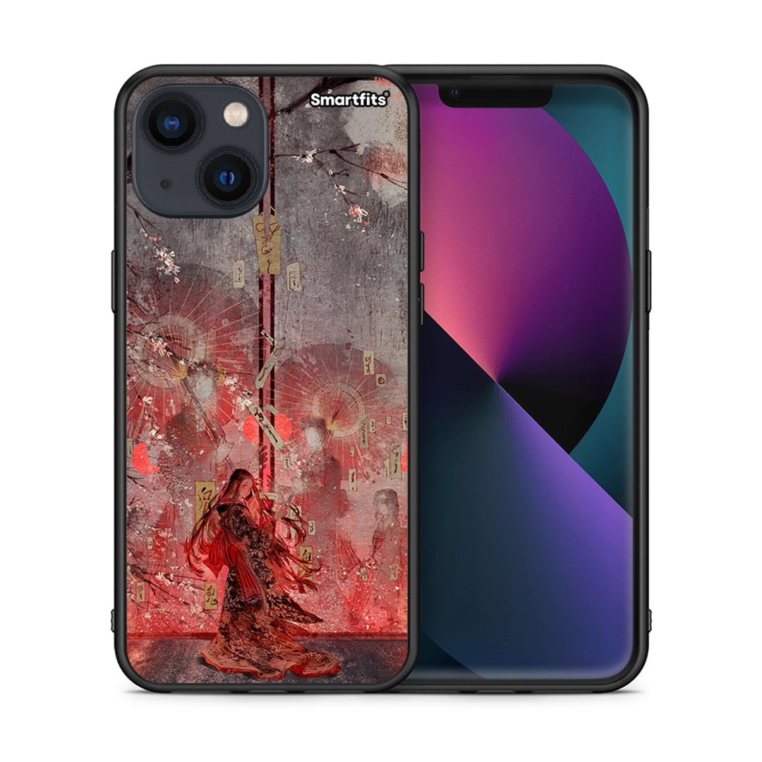 Θήκη iPhone 13 Mini Nezuko Kamado από τη Smartfits με σχέδιο στο πίσω μέρος και μαύρο περίβλημα | iPhone 13 Mini Nezuko Kamado case with colorful back and black bezels