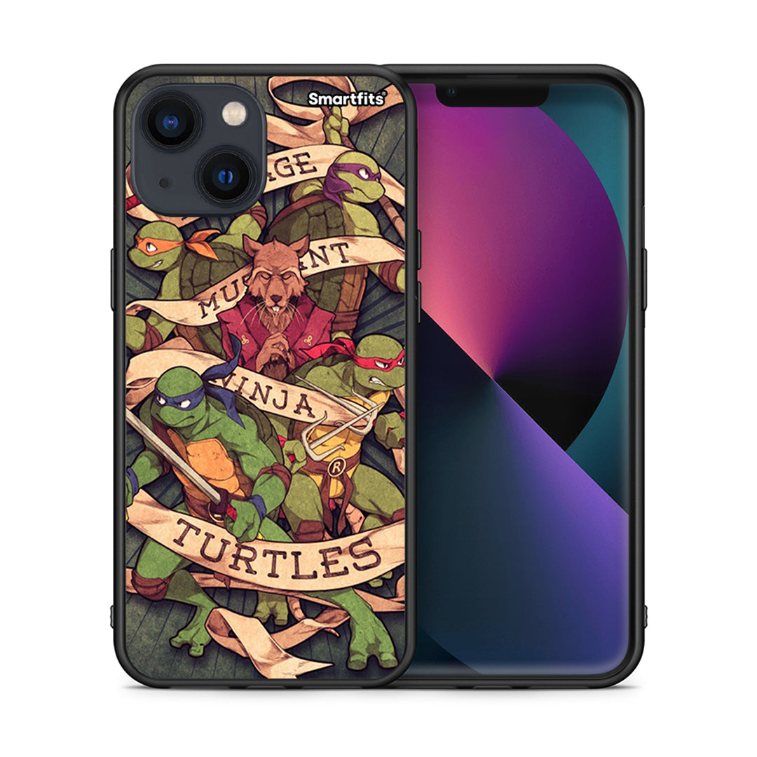Θήκη iPhone 13 Mini Ninja Turtles από τη Smartfits με σχέδιο στο πίσω μέρος και μαύρο περίβλημα | iPhone 13 Mini Ninja Turtles case with colorful back and black bezels