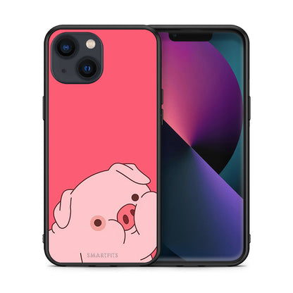 Θήκη Αγίου Βαλεντίνου iPhone 13 Pig Love 1 από τη Smartfits με σχέδιο στο πίσω μέρος και μαύρο περίβλημα | iPhone 13 Pig Love 1 case with colorful back and black bezels