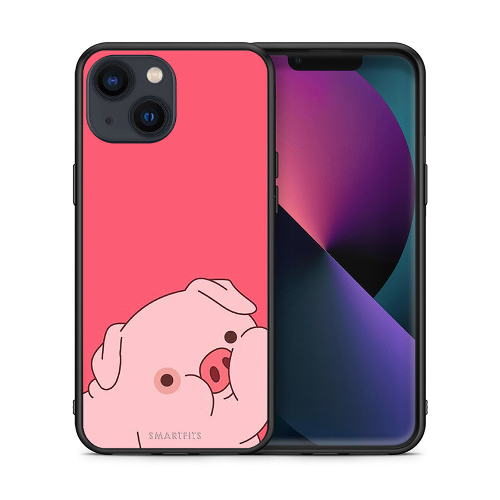 Θήκη Αγίου Βαλεντίνου iPhone 13 Mini Pig Love 1 από τη Smartfits με σχέδιο στο πίσω μέρος και μαύρο περίβλημα | iPhone 13 Mini Pig Love 1 case with colorful back and black bezels