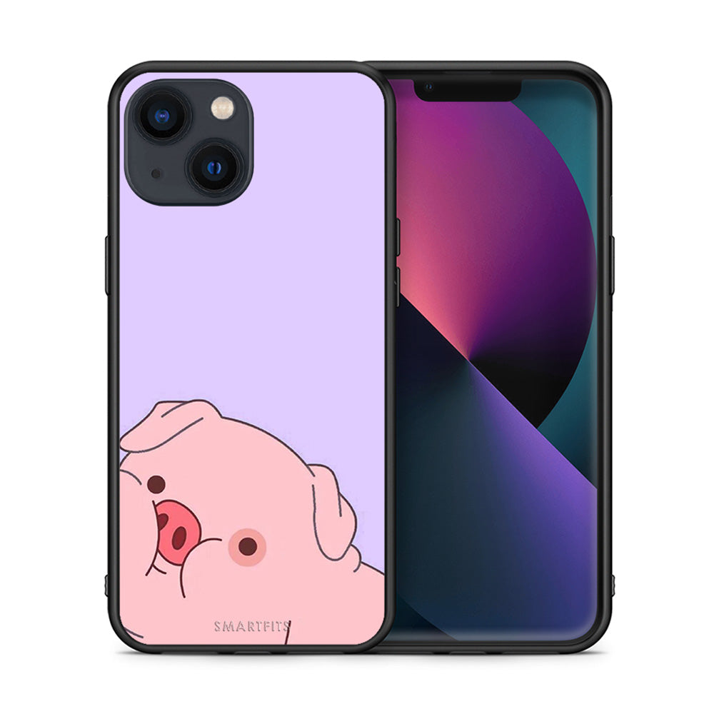 Θήκη Αγίου Βαλεντίνου iPhone 13 Mini Pig Love 2 από τη Smartfits με σχέδιο στο πίσω μέρος και μαύρο περίβλημα | iPhone 13 Mini Pig Love 2 case with colorful back and black bezels